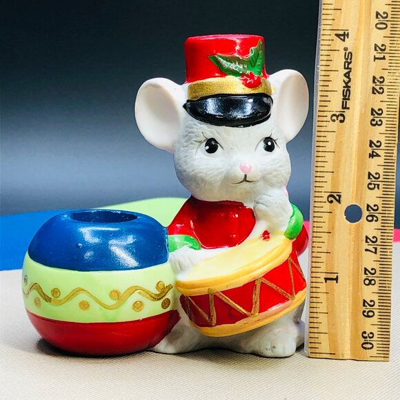 Vintage 90s HOLIDAY FRIENDS Mouse Drummer Candleholder Bisque Figurine - Picture 11 of 11